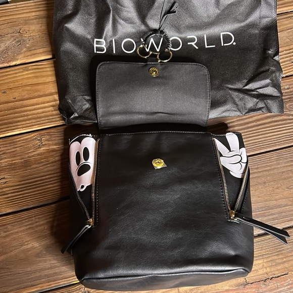Bioworld Disney Mickey Mouse Black Faux Leather Peek-a-Boo Zippered Backpack main image 9